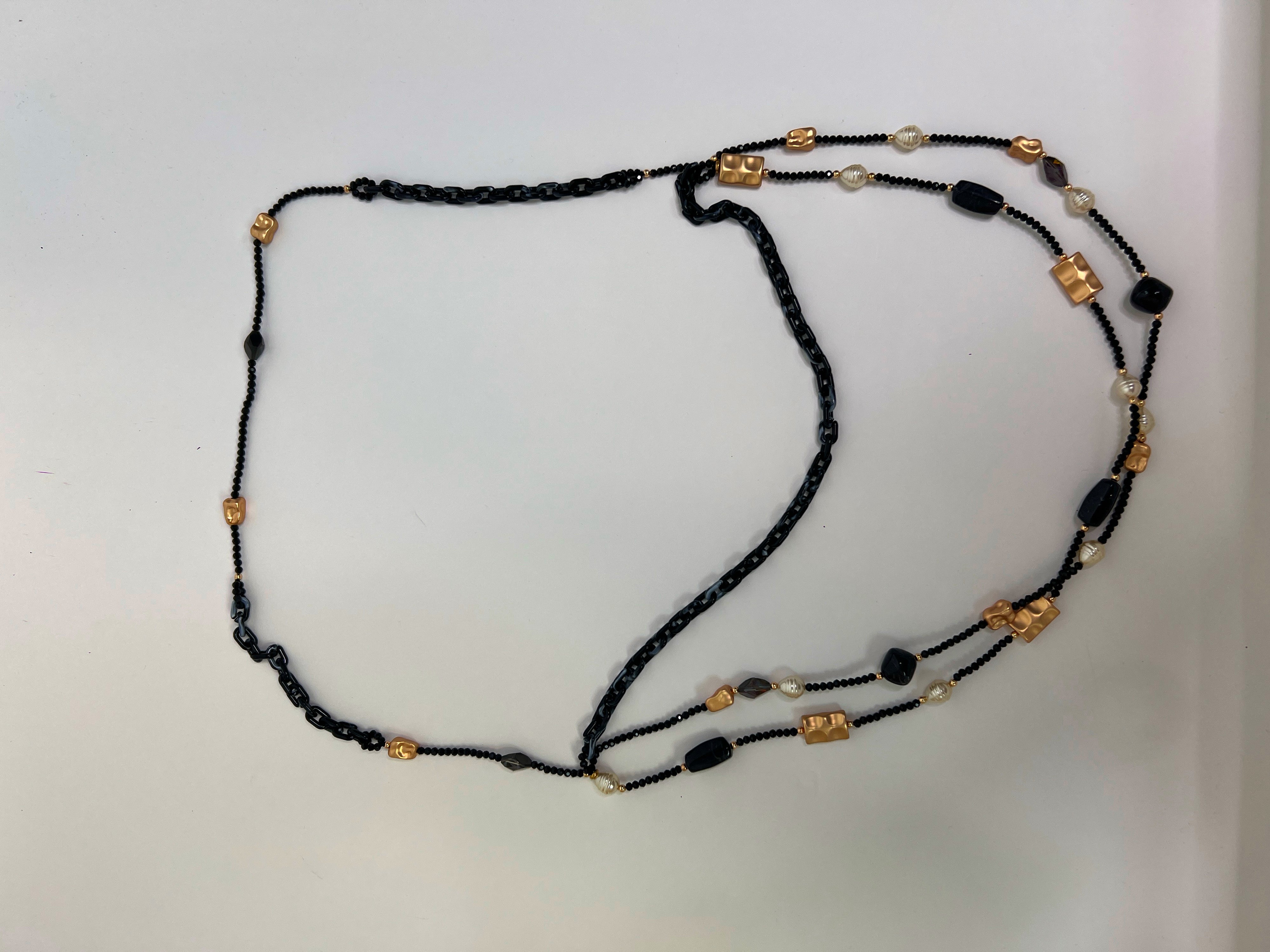 Black and Gold Beaded Long Layered Necklace