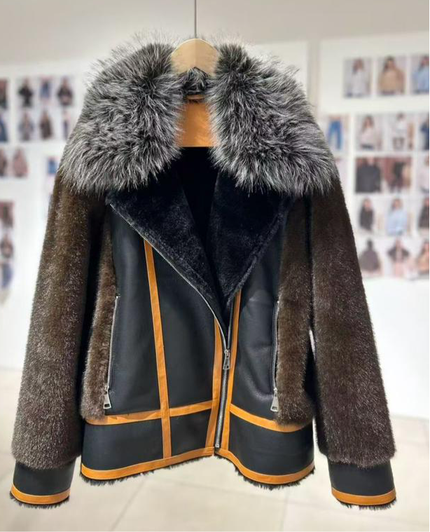 Brown autumn jacket faux fur