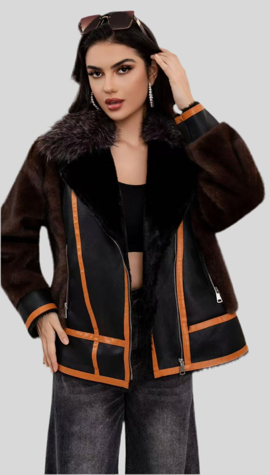 Brown autumn jacket faux fur